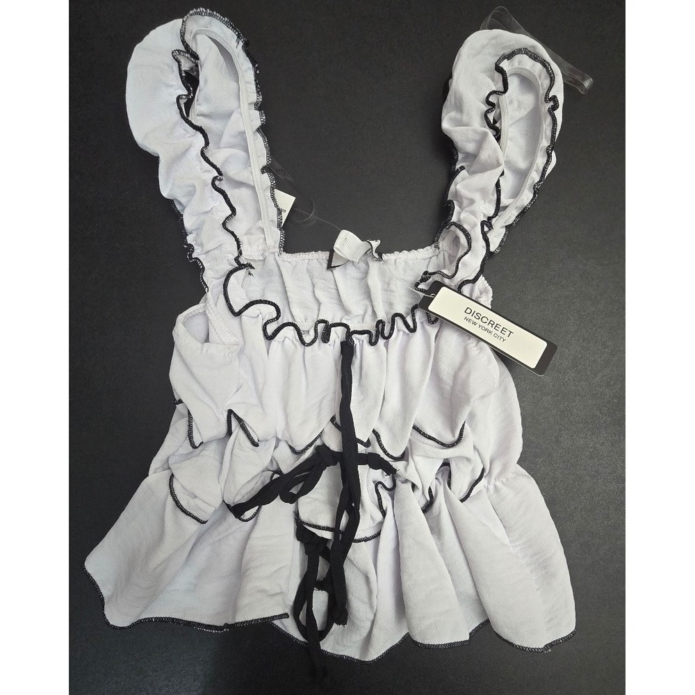 NWT Discreet New York City Contrast Trim Ruffle Babydoll Tank Top Size Small
